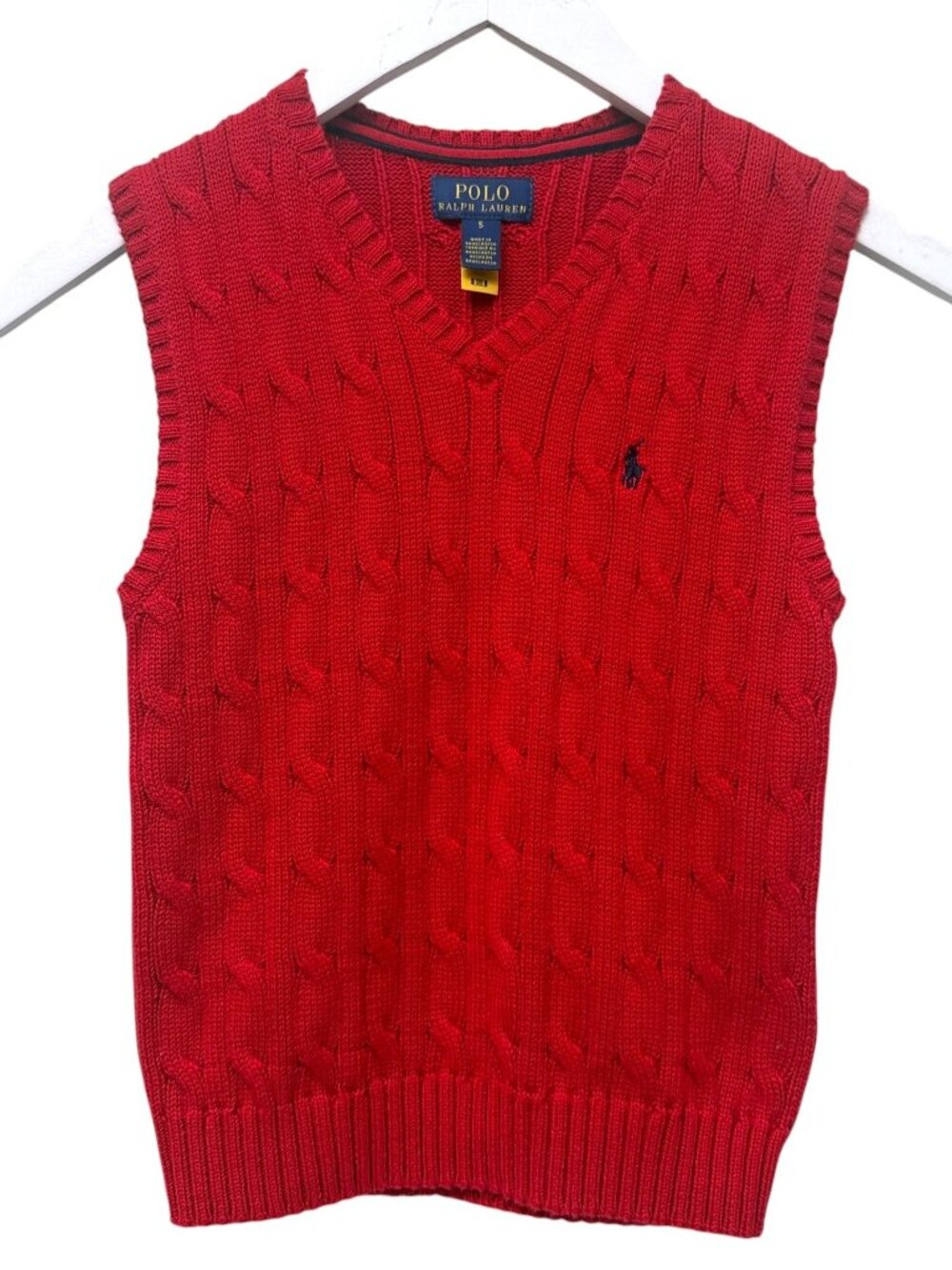 POLO Ralph Lauren Boys Sweater Vest Size 5 Red Cable Knit Cotton Pony Logo